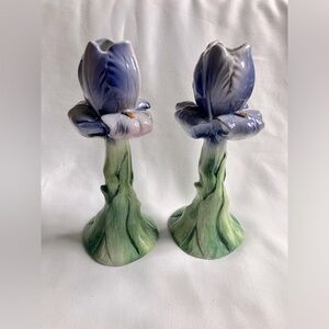 Italian Hand painted Iris Candle Holders (2)